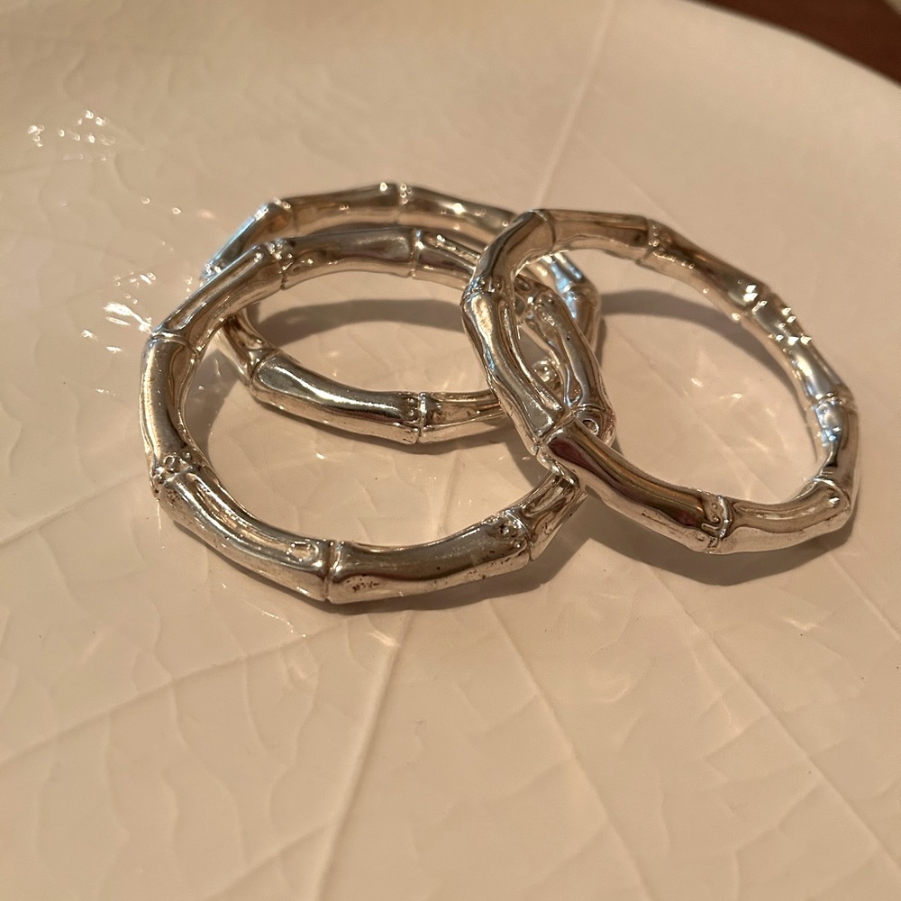Trio of silver bamboo bangle bracelets